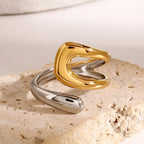 Gold- and Silver-Tone Hollow Water Drop Band Ring