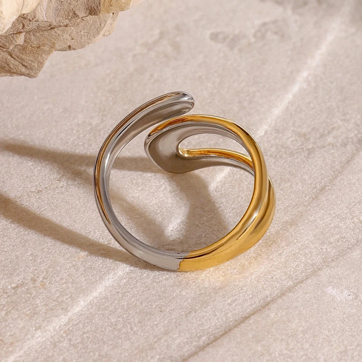 Gold- and Silver-Tone Hollow Water Drop Band Ring