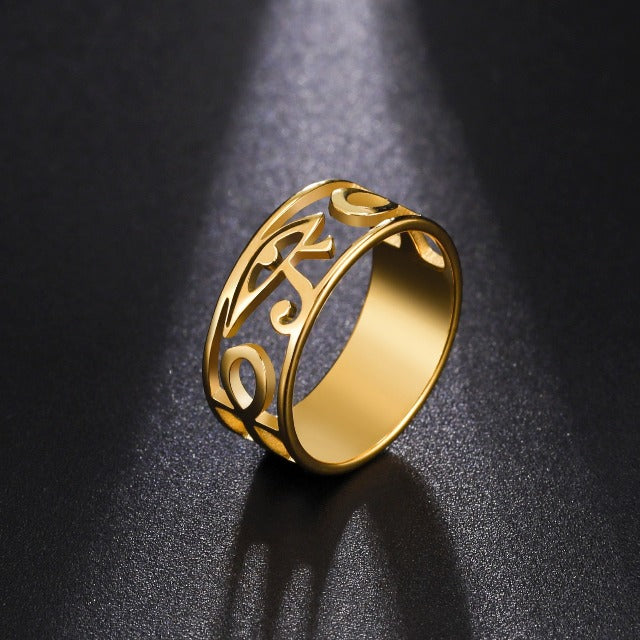 Egyptian Women’s Horus Eye Ring Gold Band