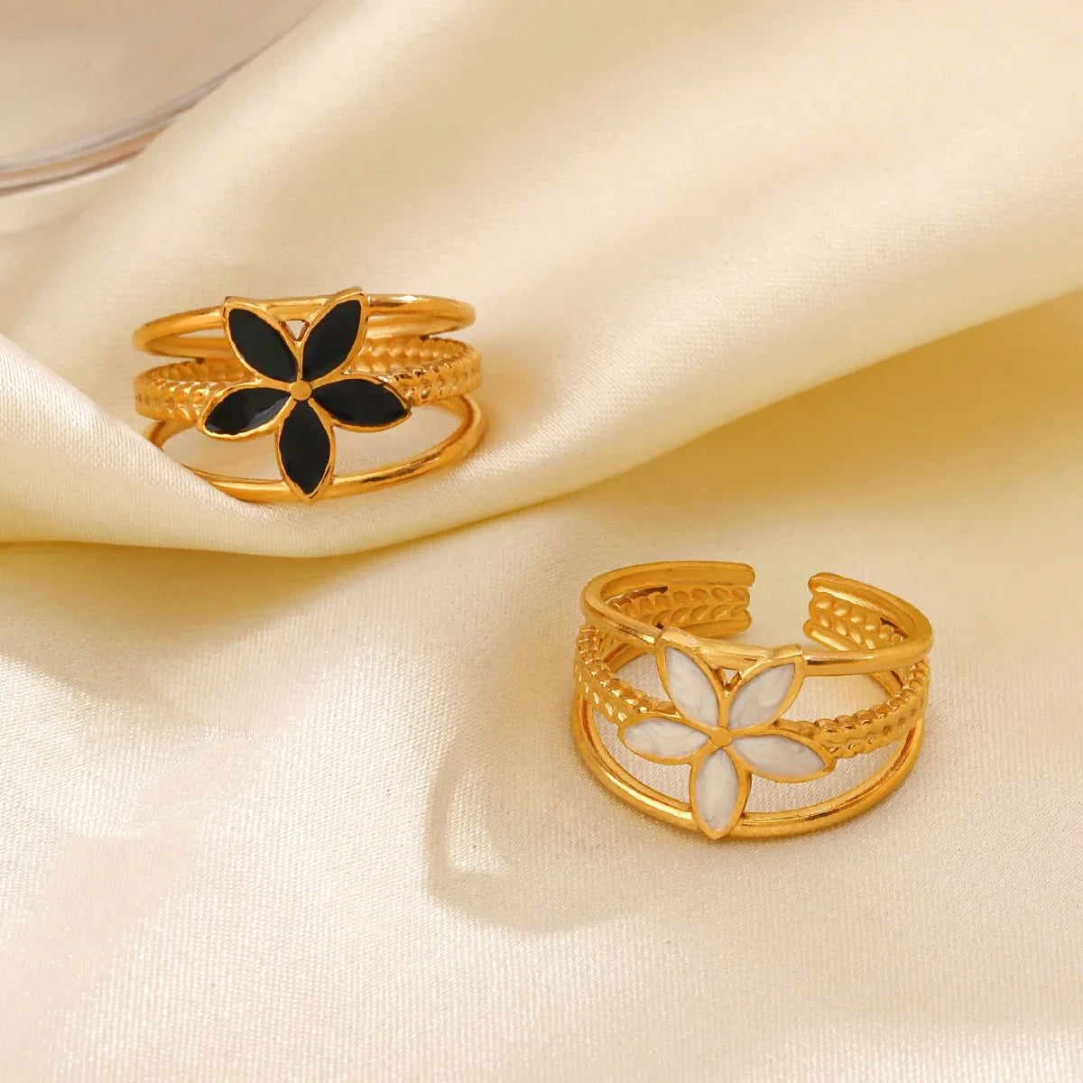 Elegant Ring with Black Flower