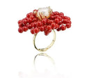 Coral Flower Ring with Pearls