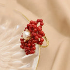 Coral Flower Ring with Pearls