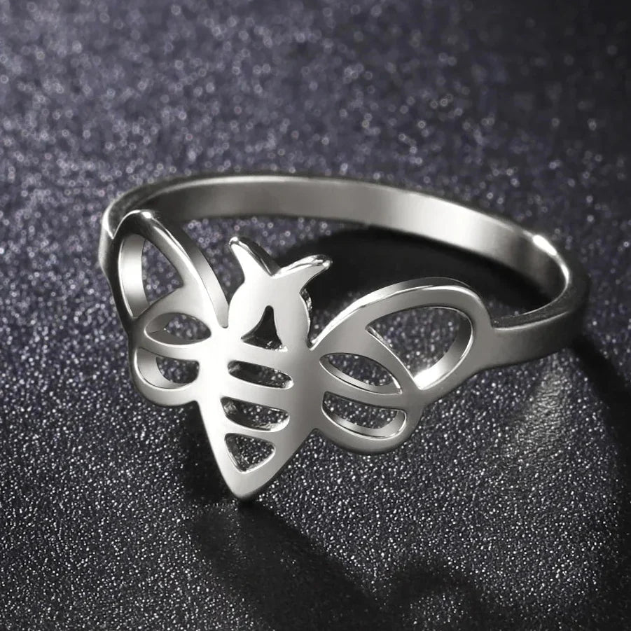 Women's bee ring silver-tone
