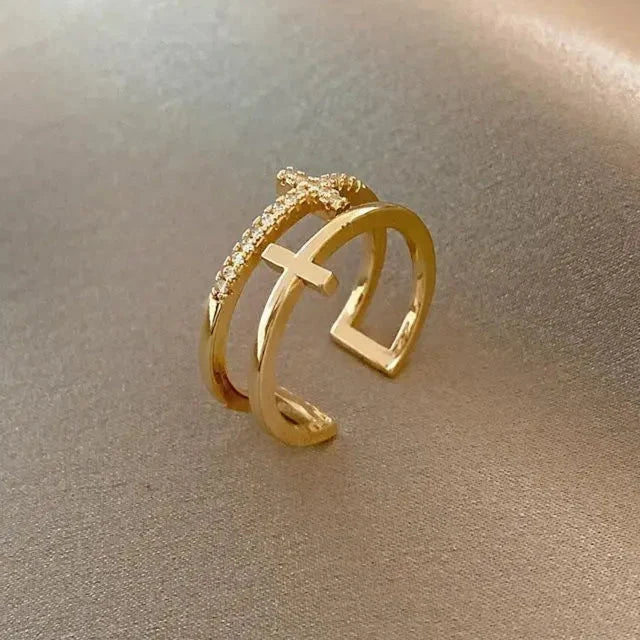 Women's Cross Ring Christian Gold