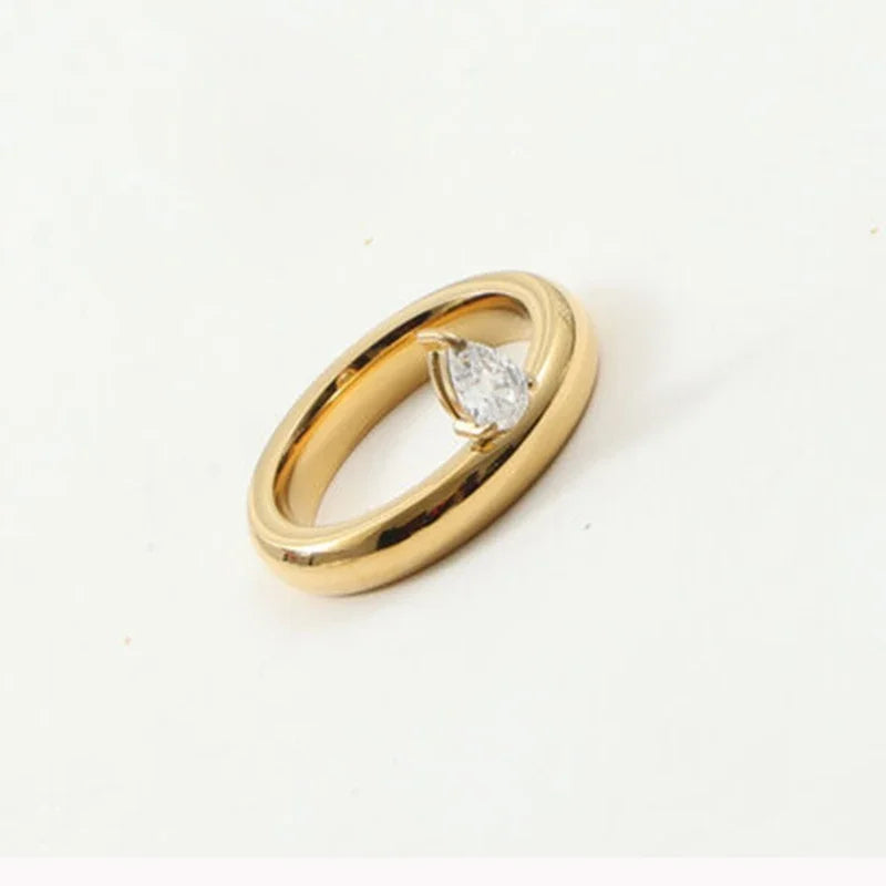Thin Water Drop Ring with Zircon Pearl 1