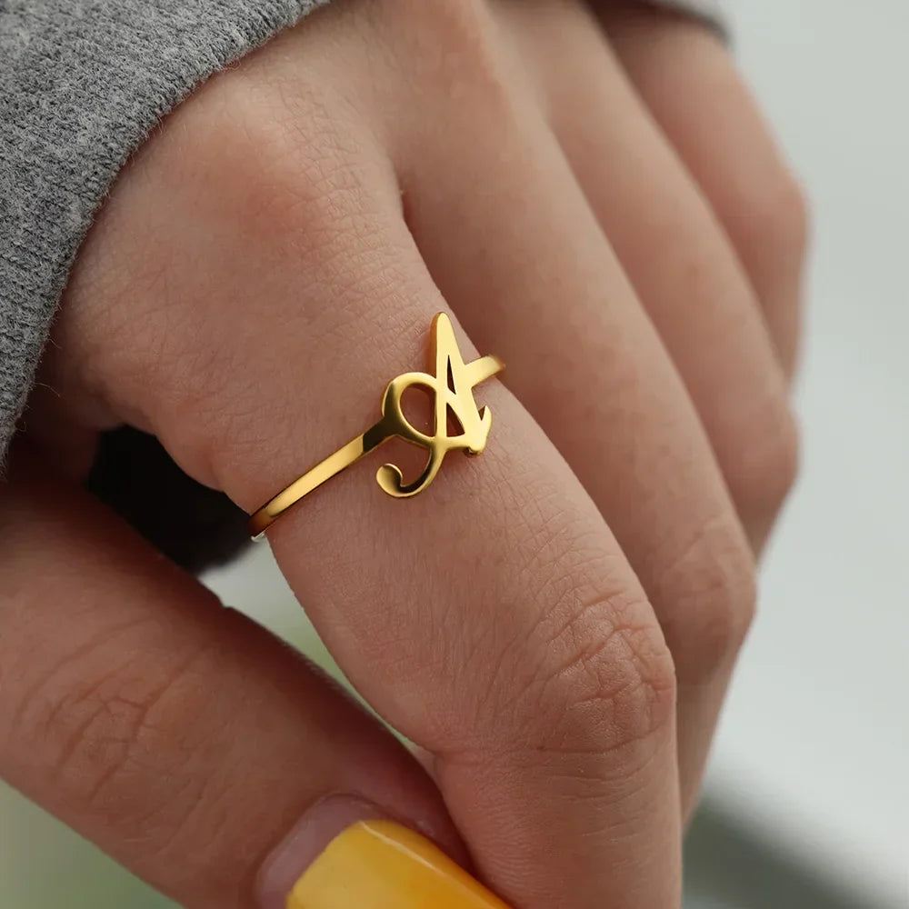 Delicate personalized ring with initial a