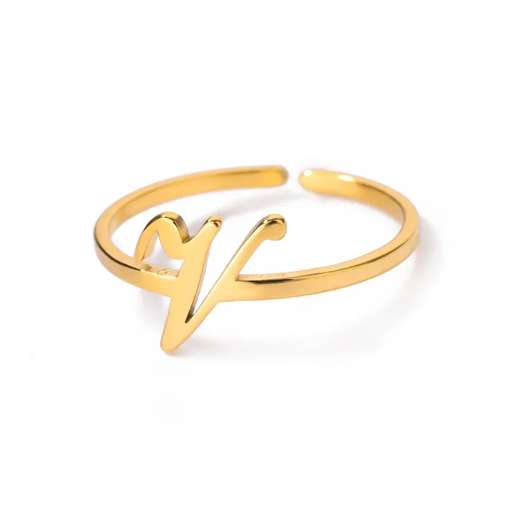 Delicate personalized ring with initial v