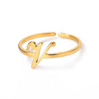 Delicate personalized ring with initial v