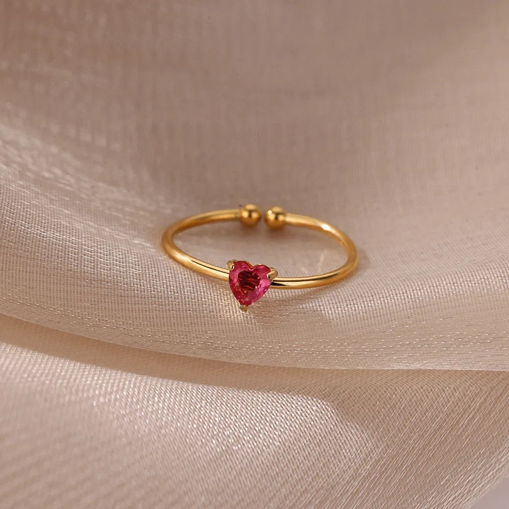 Slim gold-plated ring with heart-shaped birthstone