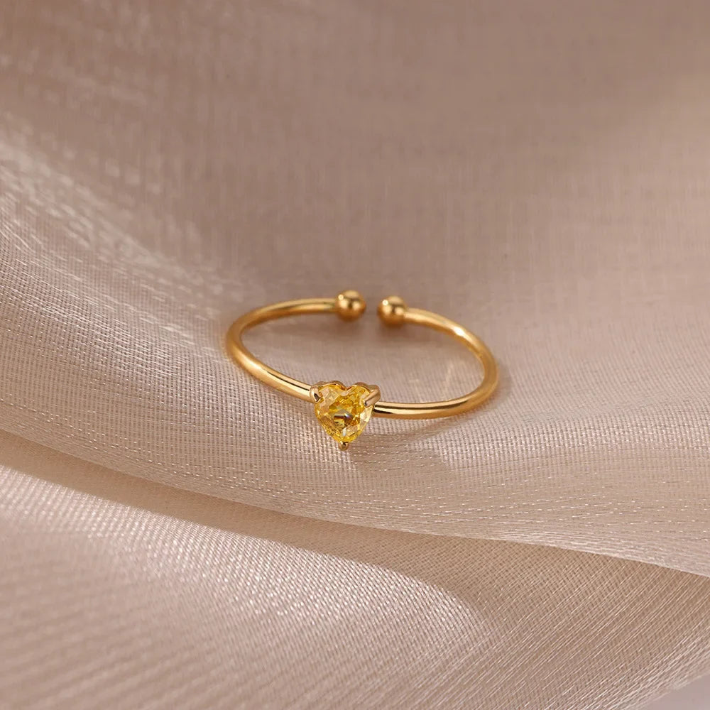 Slim gold-plated ring with heart-shaped birthstone