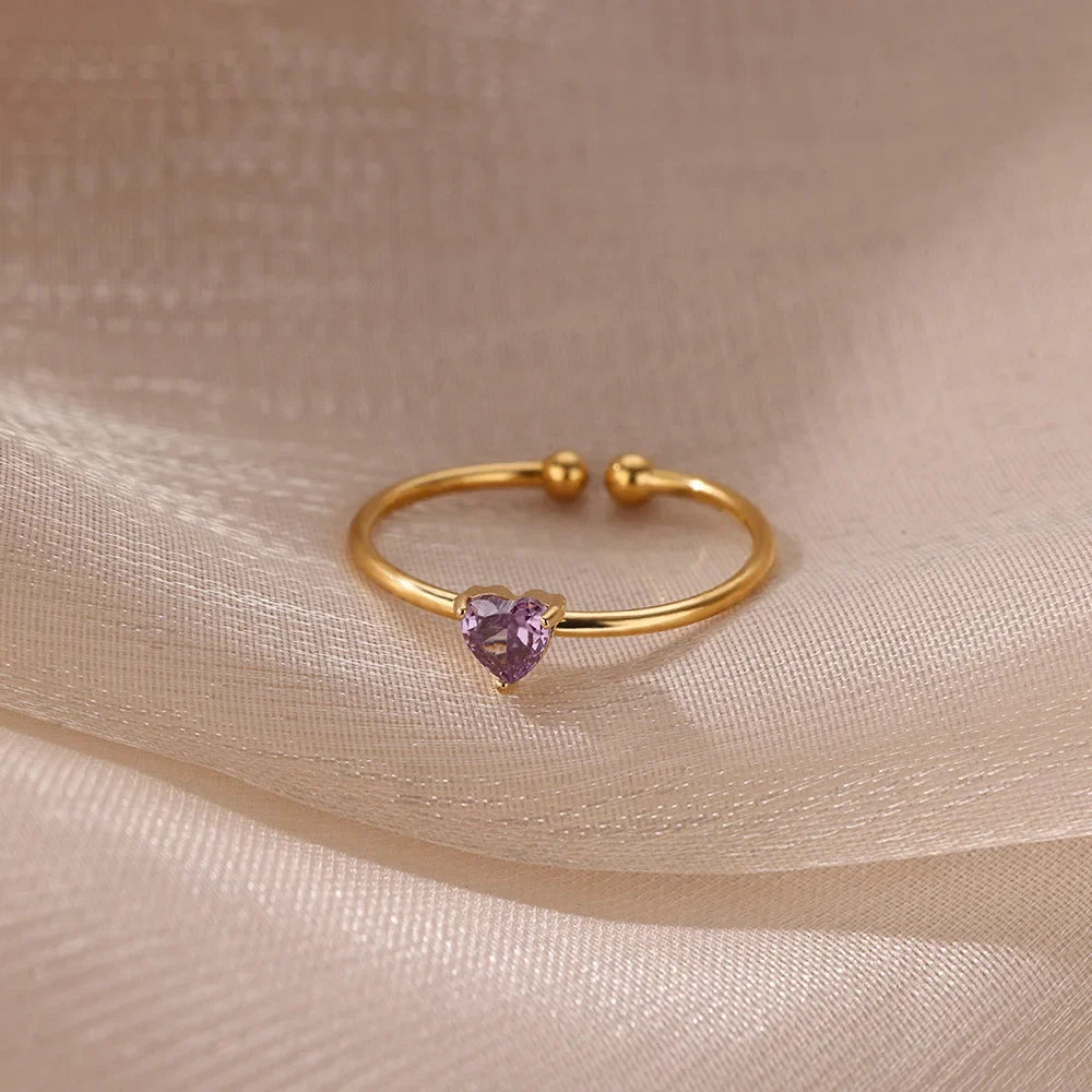 Slim gold-plated ring with heart-shaped birthstone