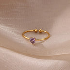 Slim gold-plated ring with heart-shaped birthstone