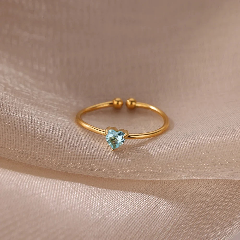 Slim gold-plated ring with heart-shaped birthstone