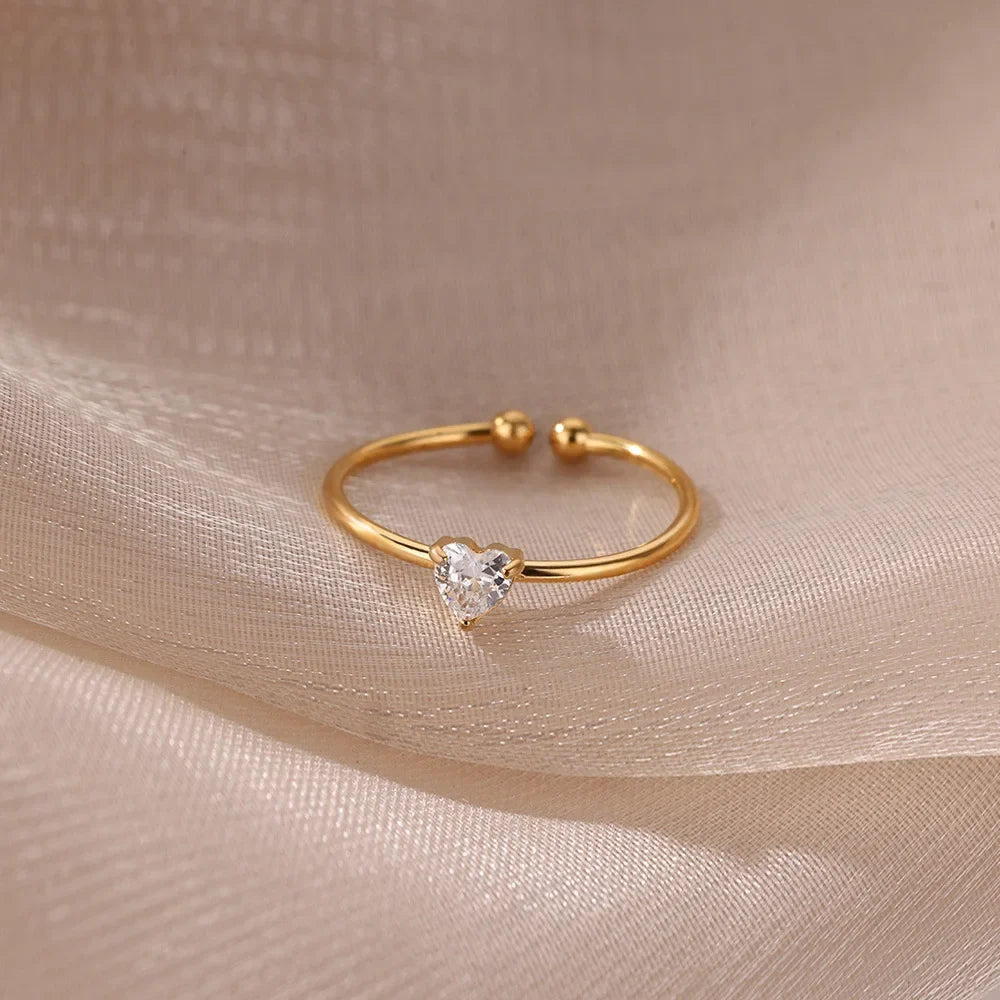 Slim gold-plated ring with heart-shaped birthstone