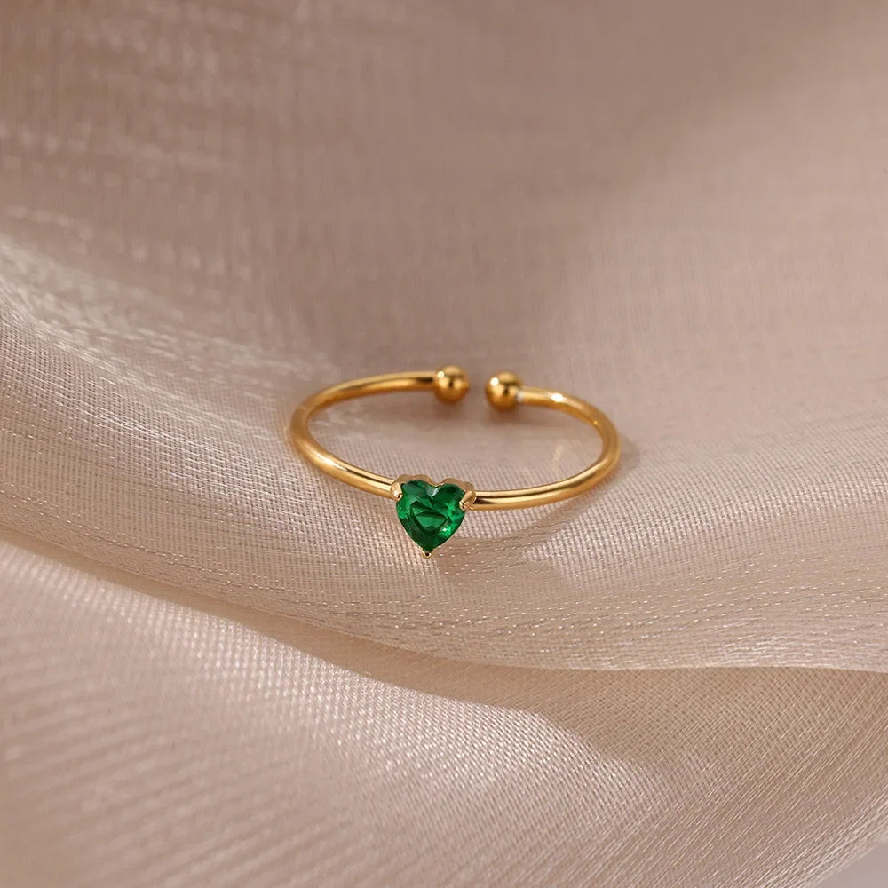 Slim gold-plated ring with heart-shaped birthstone