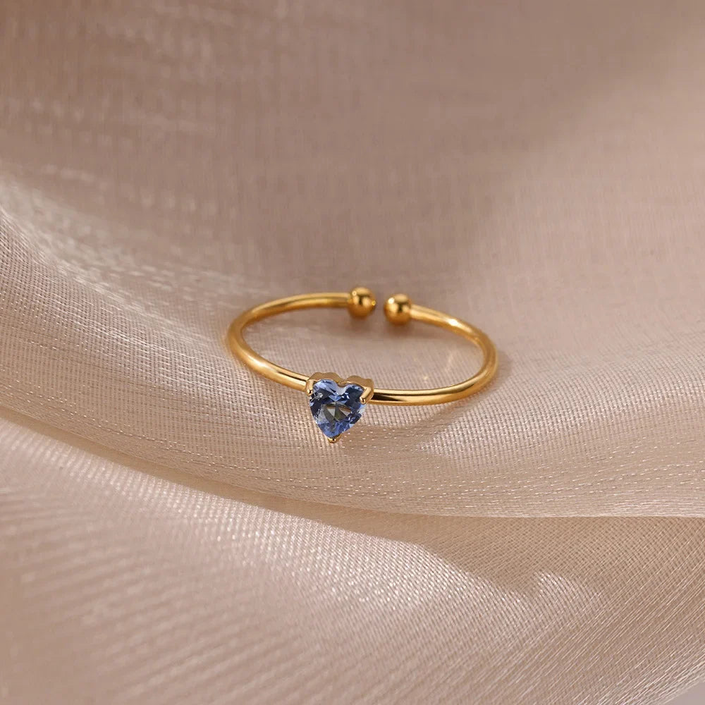 Slim gold-plated ring with heart-shaped birthstone