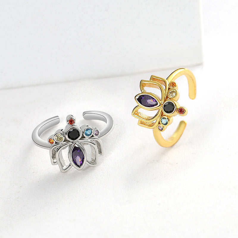 Lotus Flower 7 Chakras Ring for Women 
