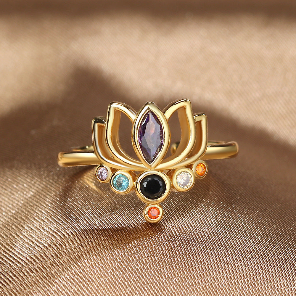 Lotus Flower 7 Chakras Ring for Women gold