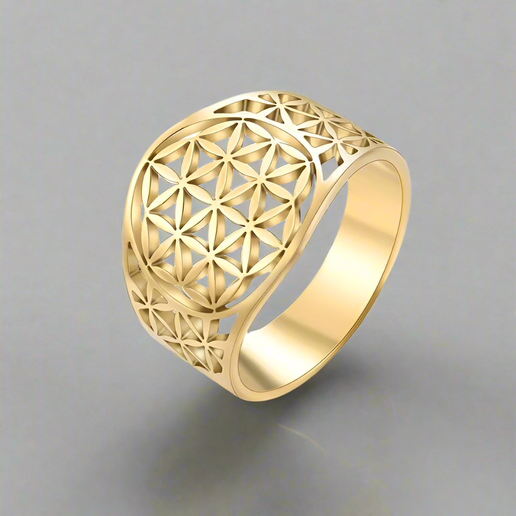 Life Flower Ring Women's Band Gold