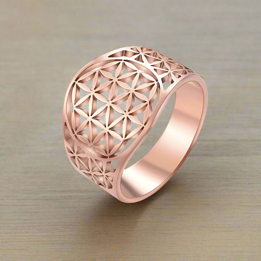 Life Flower Ring Women's Band Rose Gold