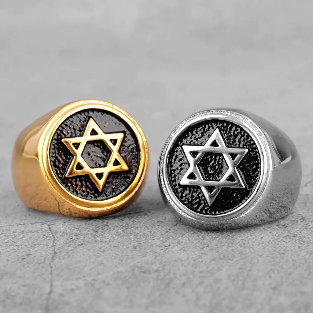 Ring engraved with the Star of David, Jewish symbol, silver