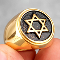 Ring engraved with the Star of David, Jewish symbol, gold