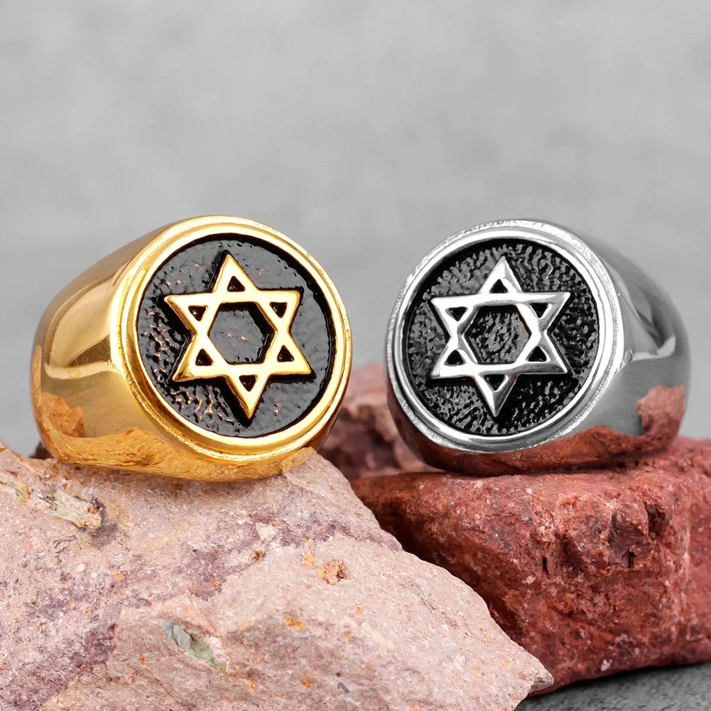 Ring engraved with the Star of David, Jewish symbol, gold