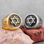 Ring engraved with the Star of David, Jewish symbol, gold