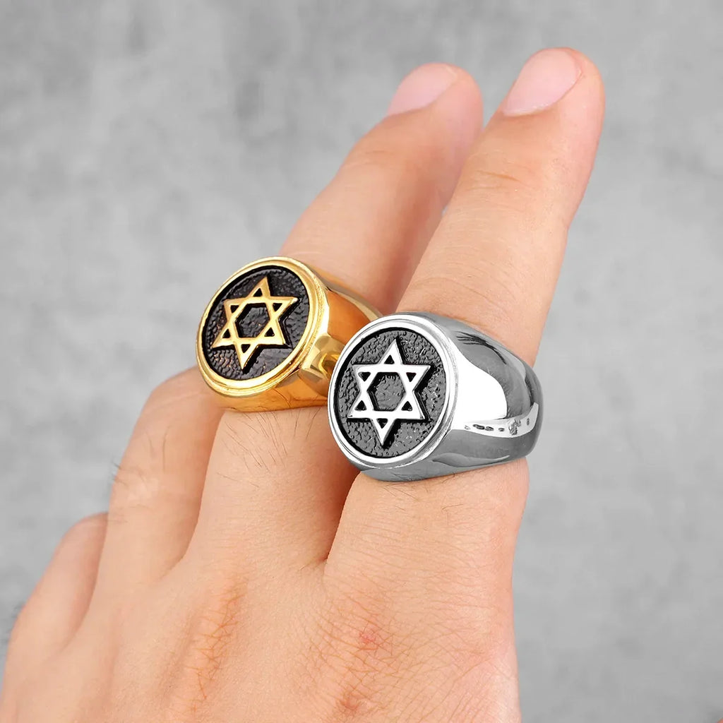 Ring engraved with the Star of David, Jewish symbol, silver