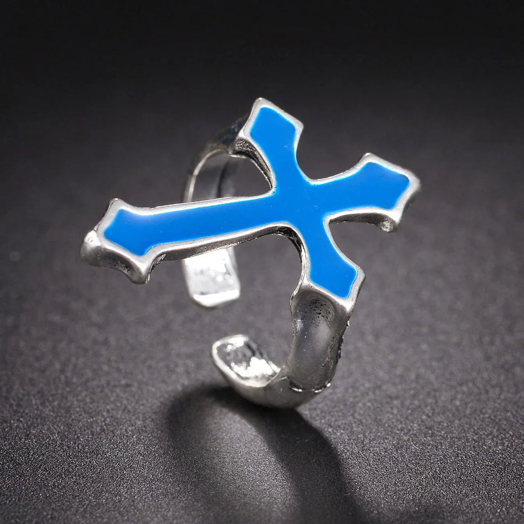 Men’s Signet Ring with Christian Cross in blue