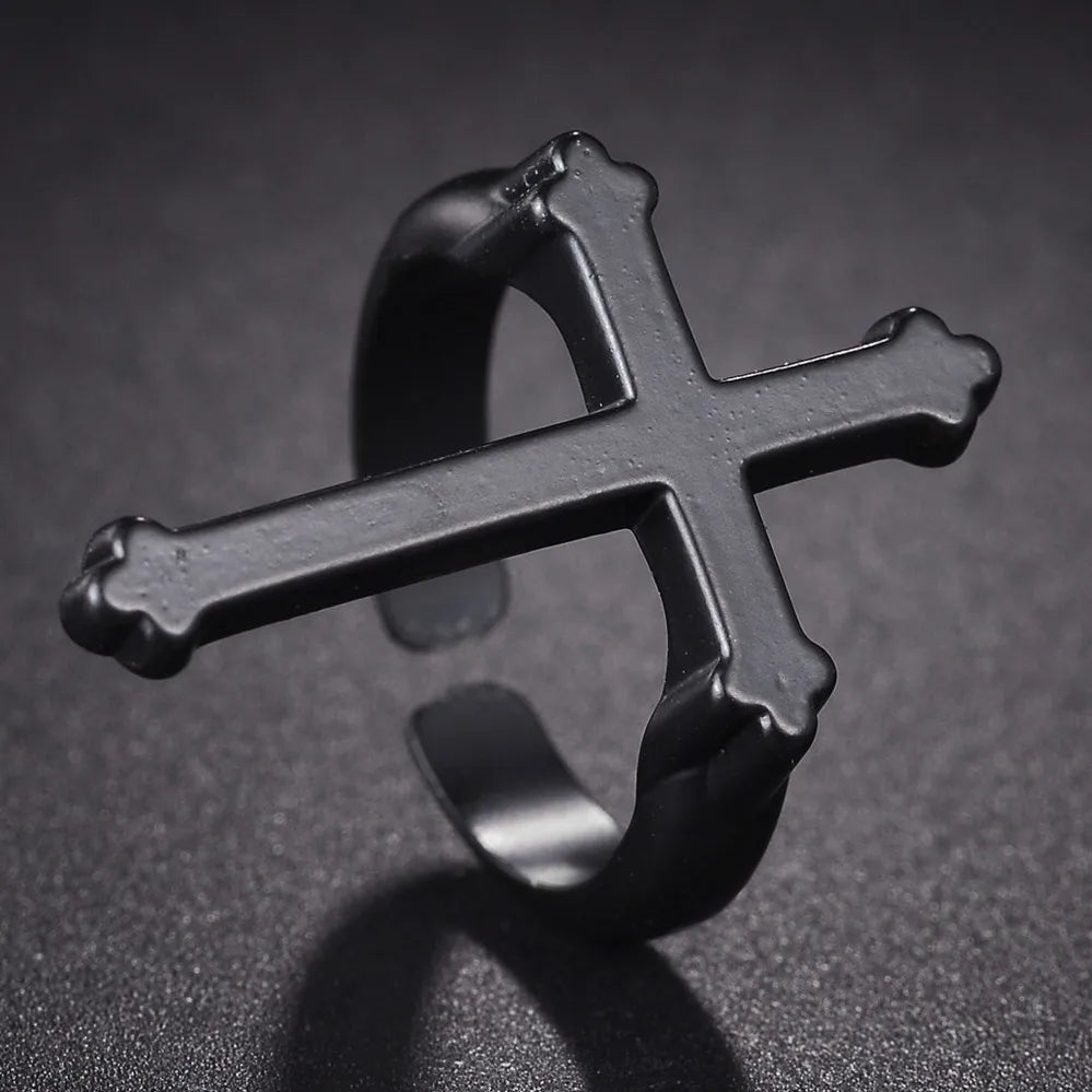 Men’s Signet Ring with Christian Cross in black