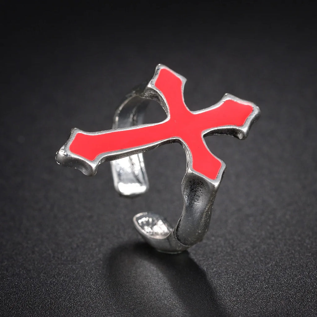 Men’s Signet Ring with Christian Cross in red