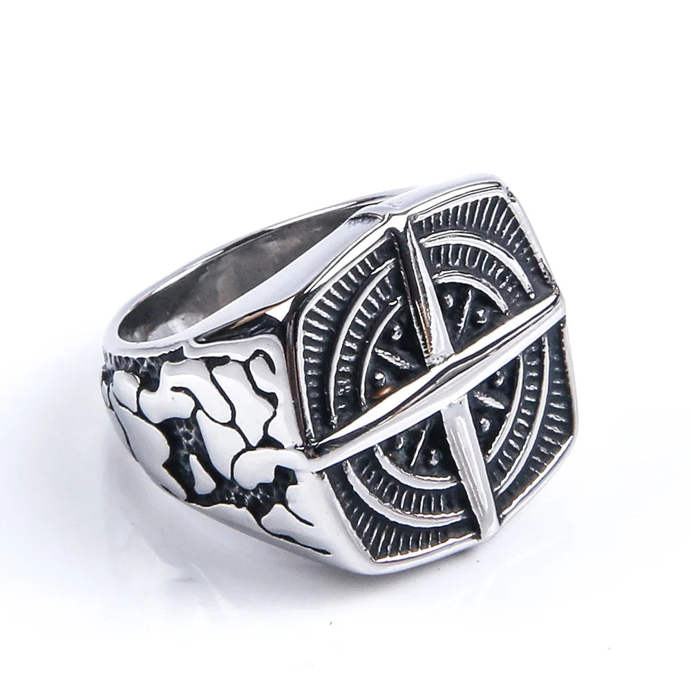 Men's Compass Ring Wind Rose Silver