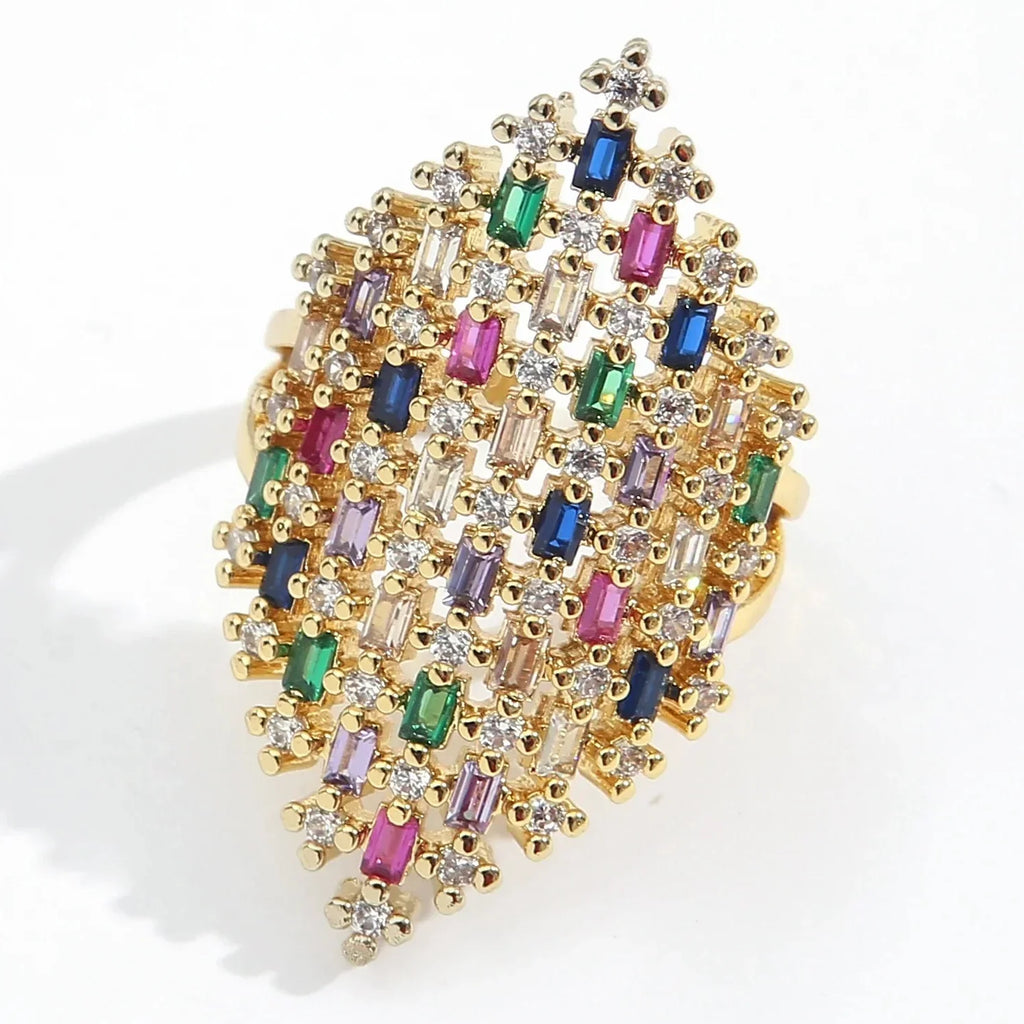 Wide rainbow ring for women silver