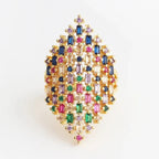 Wide rainbow ring for women gold