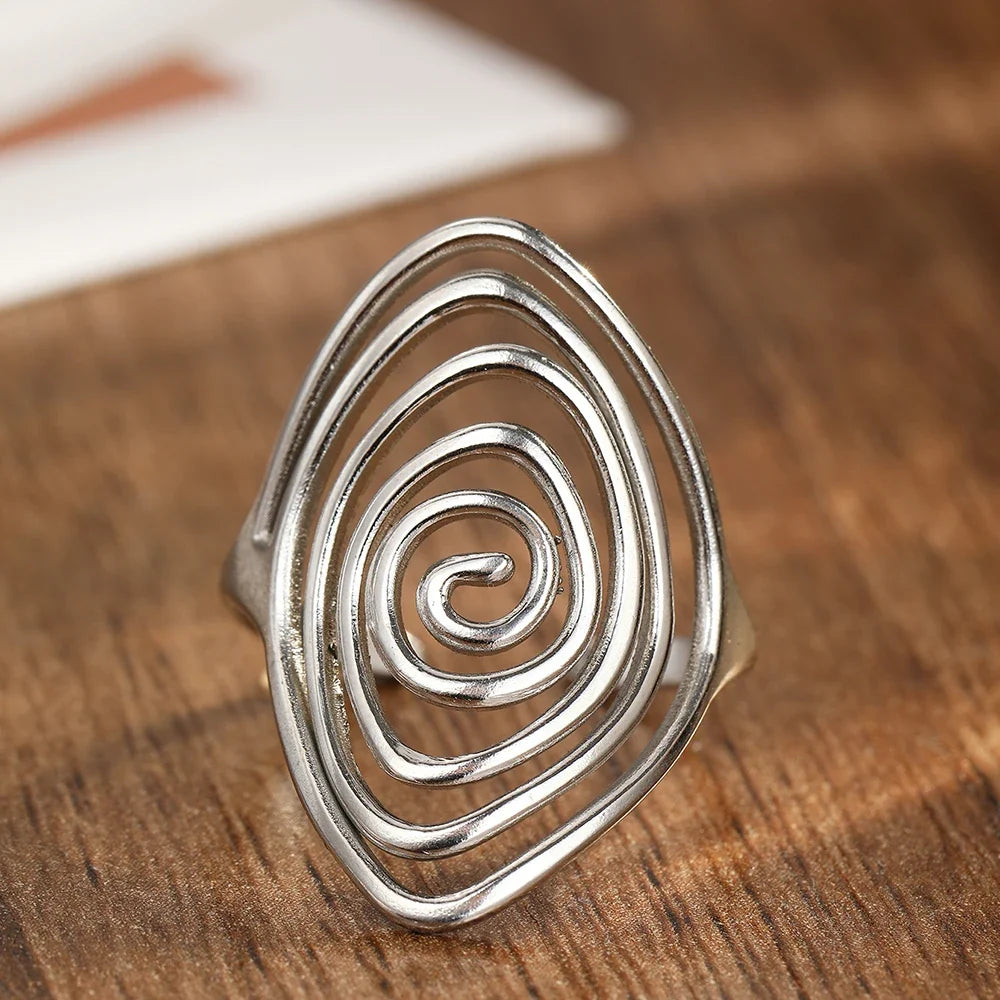 Textured spiral statement ring in silver