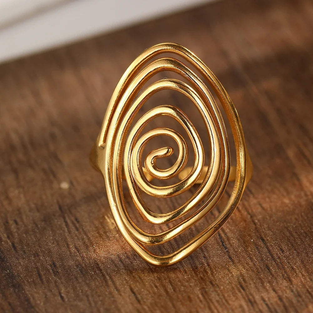 Textured spiral statement ring in gold