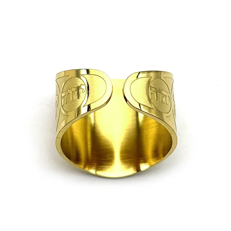 Wide unisex ring with Hebrew Jewish engraving