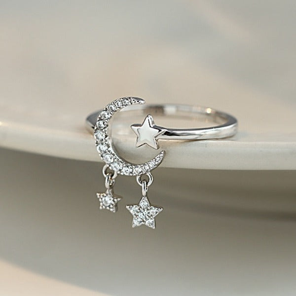 Moon and Star Women’s Ring Celestial Band