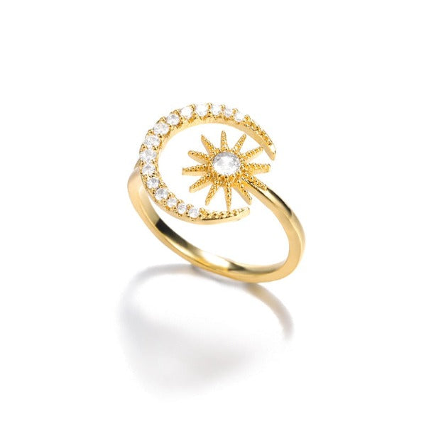 Moon Ring for Women Celestial Ring Sun Gold