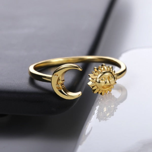 Moon Sun Stars Ring for Women gold