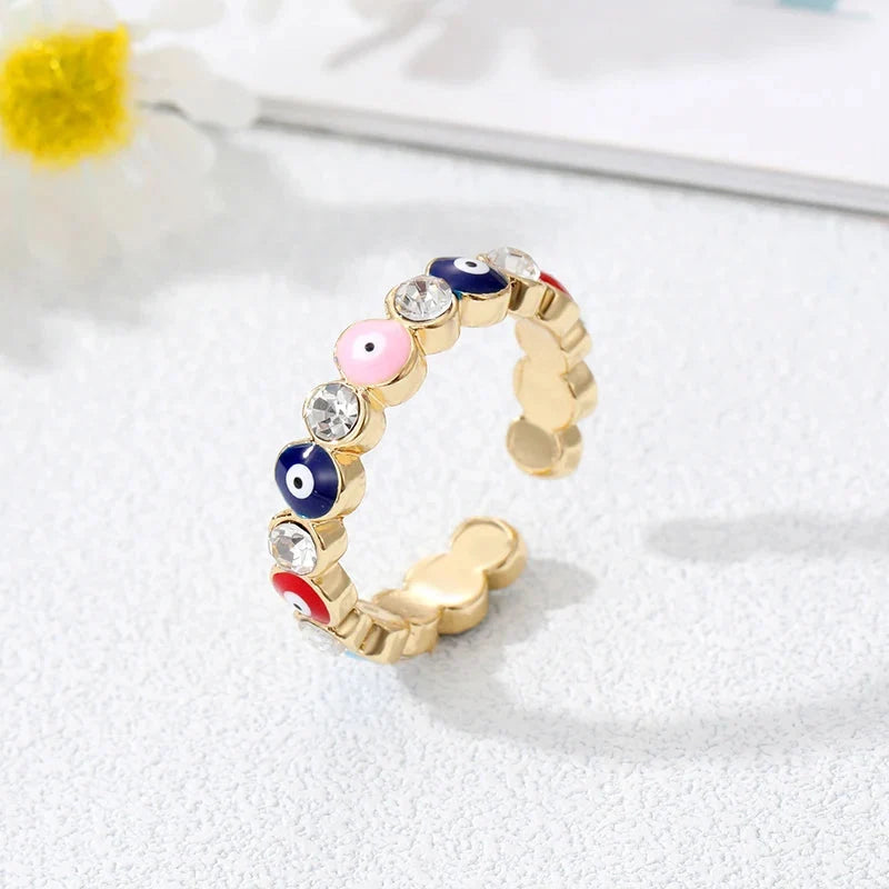 Bohemian-Style Turkish Blue Evil Eye Ring multicolor