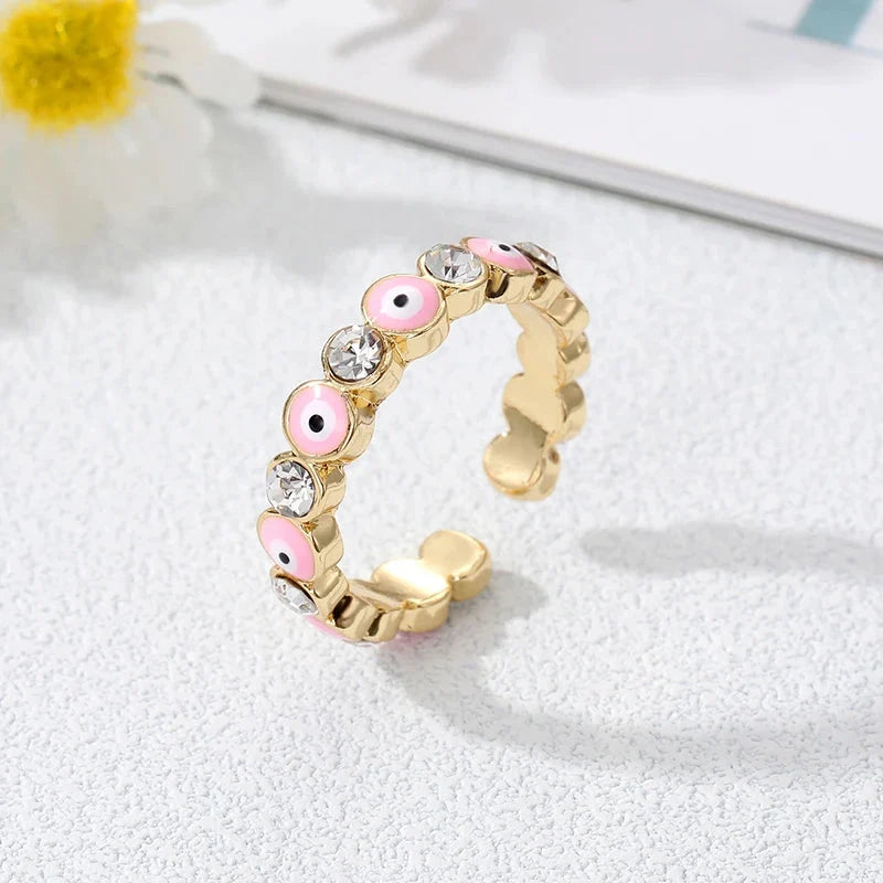 Bohemian-Style Turkish Blue Evil Eye Ring pink