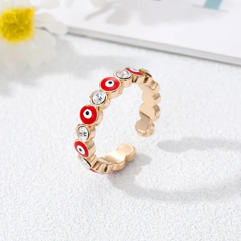 Bohemian-Style Turkish Blue Evil Eye Ring red
