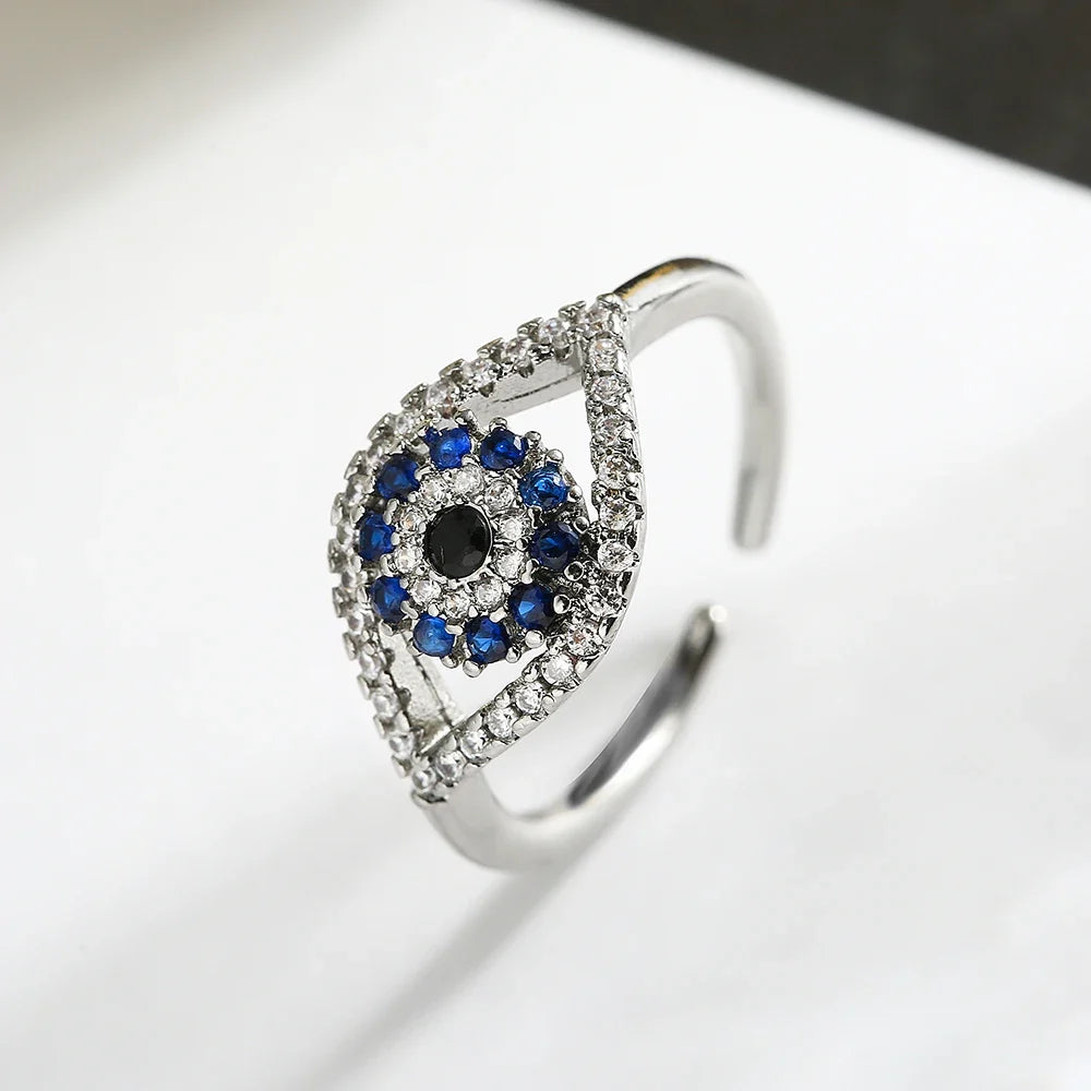 Blue Turkish Evil Eye Zircon Silver Ring