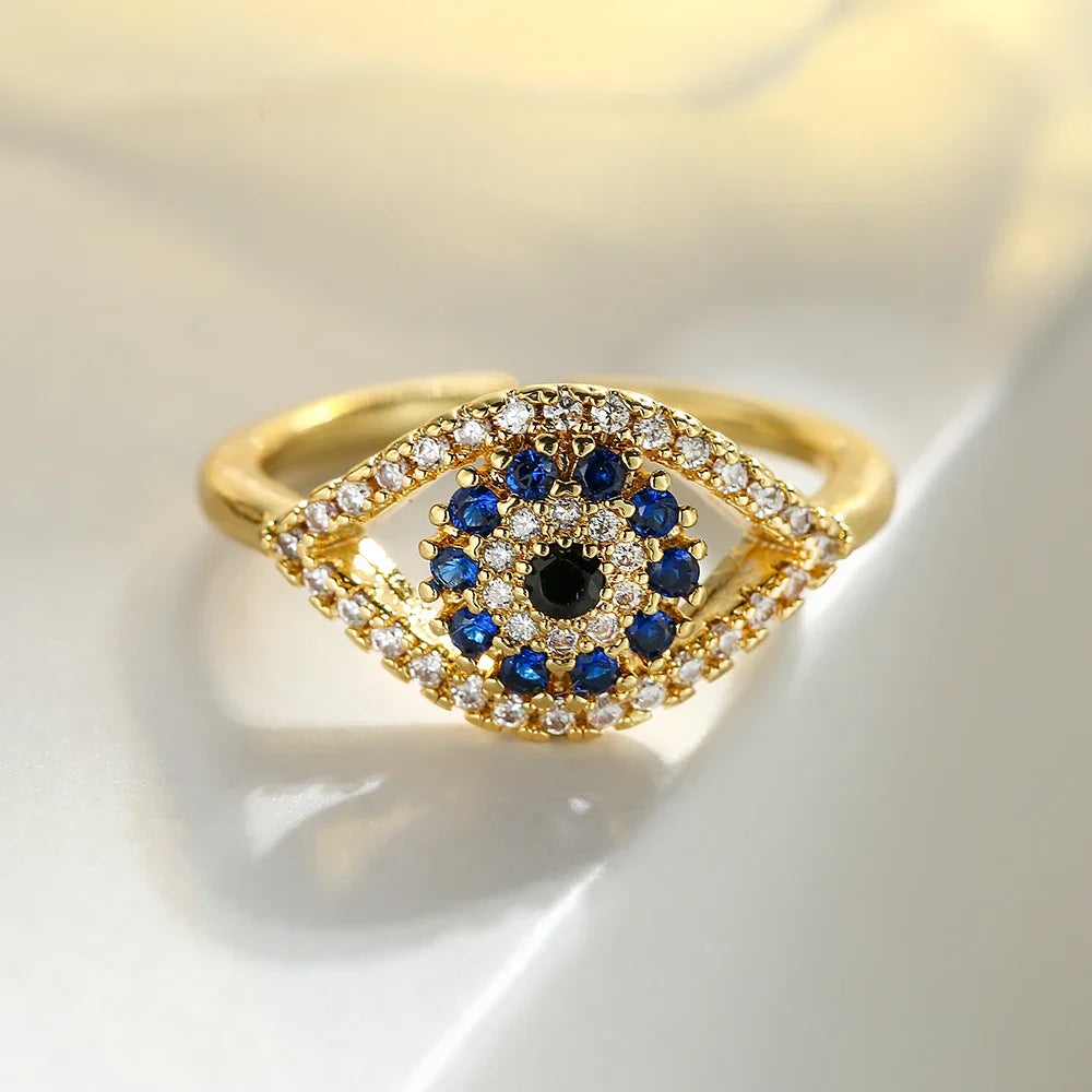 Blue Turkish Evil Eye Zircon Gold-Plated Ring