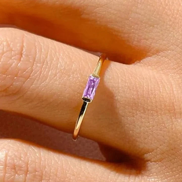 Minimalist ring with rectangular birthstone for women