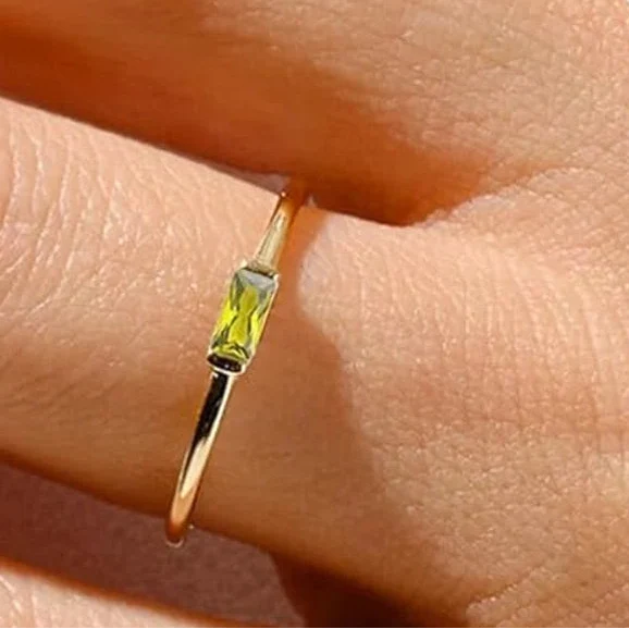 Minimalist ring with rectangular birthstone for women
