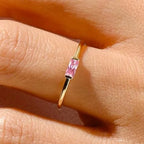 Minimalist ring with rectangular birthstone for women
