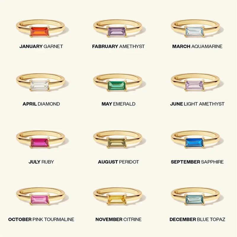 Minimalist ring with rectangular birthstone for women